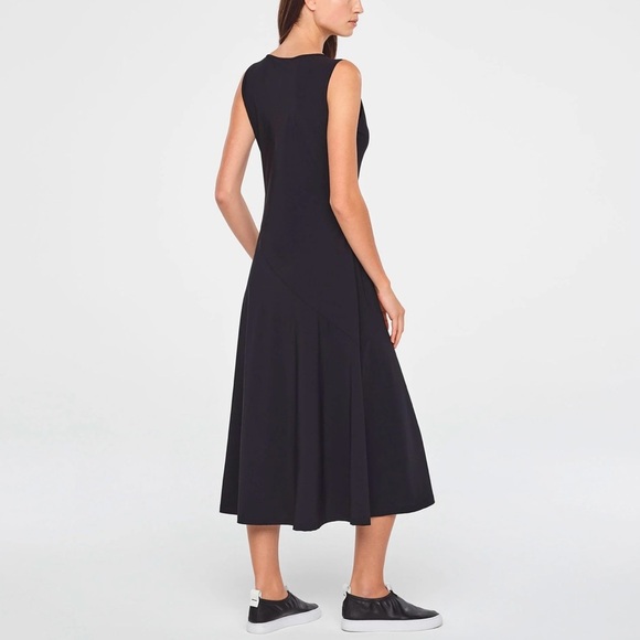 Sarah Pacini Midi Dress Techno Fabric Black Sleeveless Bias Cut Stretch Modern - Picture 3 of 16